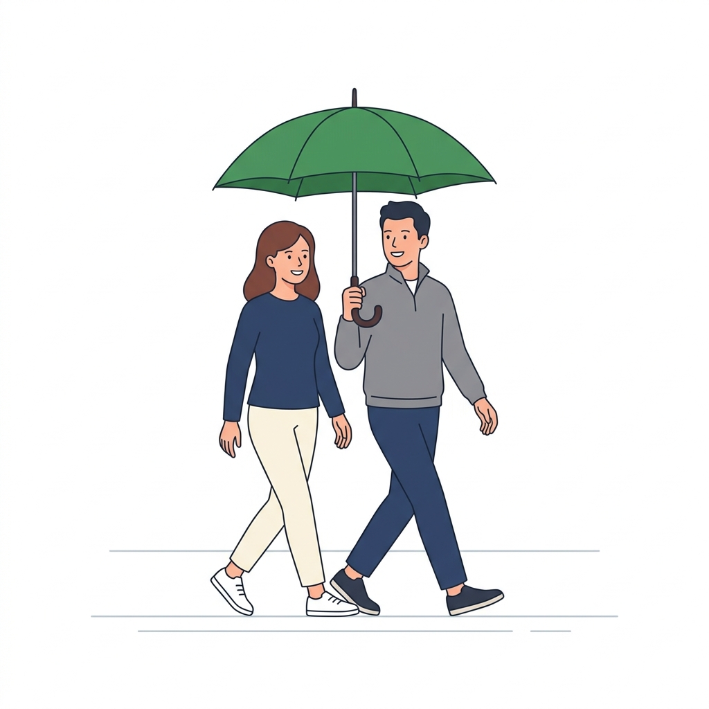 Couple walking under umbrella illustration